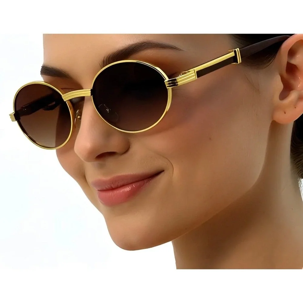 Gold Round Sunglasses For Women Brown Gradient Lenses Luxury Fashion Shades 2026